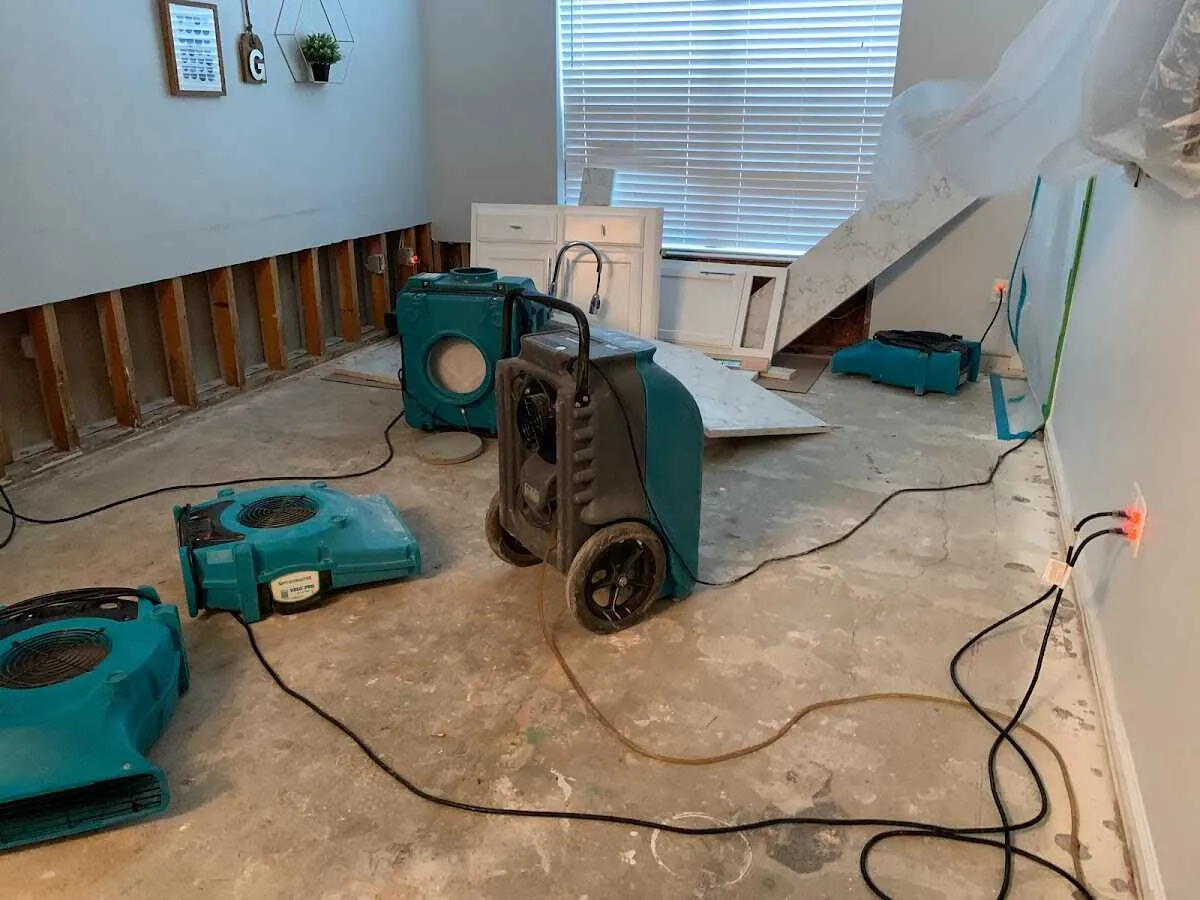Dehumidifier in flood-cut room for Water Damage Restoration in Ruston