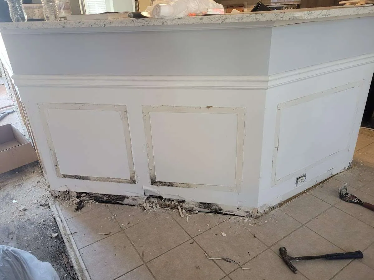 Water damage and mold on kitchen during Storm Damage Restoration in Ruston